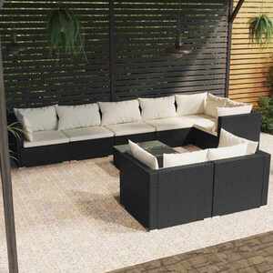 Imagine vidaXL Set mobilier de grădină cu perne, 9 piese, negru, poliratan