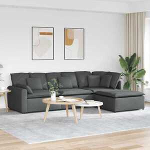 Imagine vidaXL Canapea modulară cu taburet și perne material textil gri închis