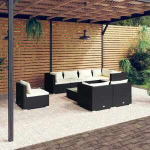 Imagine vidaXL Set mobilier de grădină cu perne, 9 piese, negru, poliratan