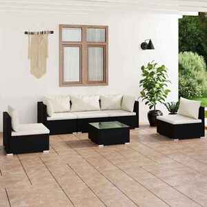 Imagine vidaXL Set mobilier de grădină cu perne, 6 piese, negru, poliratan