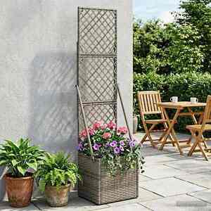 Imagine vidaXL Ghiveci de grădină cu trellis Gri 35 x 30 x 135 cm poliratan