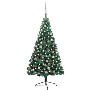 Imagine vidaXL Jumătate brad Crăciun artificial cu set globuri verde 180 cm