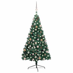 Imagine vidaXL Jumătate brad Crăciun artificial cu set globuri verde 240 cm