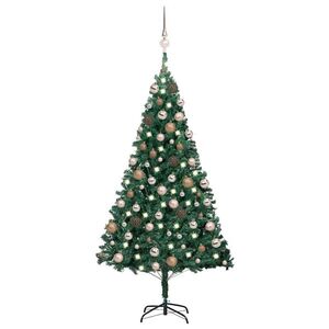 Imagine vidaXL Brad Crăciun pre-iluminat cu set globuri, verde, 150 cm, PVC