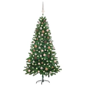 Imagine vidaXL Brad Crăciun pre-iluminat cu set globuri, verde, 150 cm