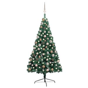 Imagine vidaXL Jumătate brad Crăciun pre-iluminat cu set globuri verde 150 cm
