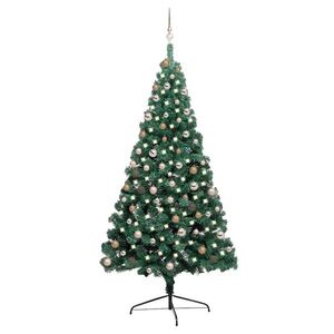 Imagine vidaXL Jumătate brad Crăciun artificial cu set globuri verde 210 cm