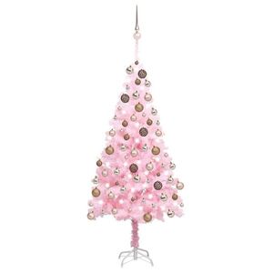 Imagine vidaXL Brad Crăciun pre-iluminat cu set globuri, roz, 180 cm, PVC
