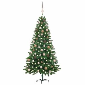 Imagine vidaXL Brad Crăciun pre-iluminat artificial set globuri, verde, 180 cm