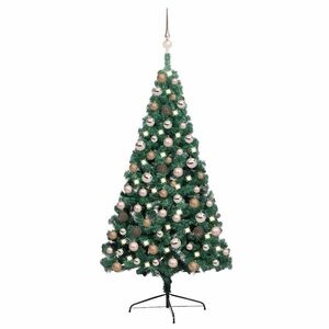 Imagine vidaXL Brad Crăciun artificial pre-iluminat set globuri verde 120 cm