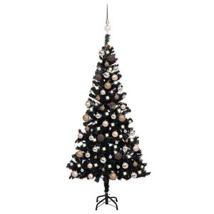 Imagine vidaXL Brad Crăciun pre-iluminat cu set globuri, negru, 150 cm, PVC
