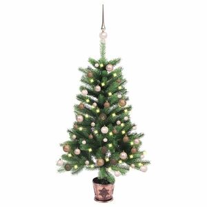 Imagine vidaXL Brad Crăciun pre-iluminat artificial, set globuri, verde, 90 cm