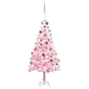 Imagine vidaXL Brad Crăciun pre-iluminat cu set globuri, roz, 120 cm, PVC