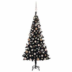 Imagine vidaXL Brad Crăciun pre-iluminat cu set globuri, negru, 120 cm, PVC