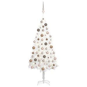 Imagine vidaXL Brad Crăciun pre-iluminat artificial, set globuri, alb, 120 cm