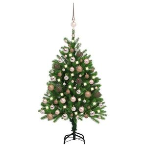 Imagine vidaXL Brad de Crăciun pre-iluminat cu set globuri, verde, 120 cm