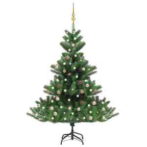 Imagine vidaXL Pom de Crăciun artificial brad Nordmann LED&globuri verde 150cm