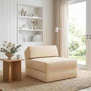 Imagine vidaXL Canapea Pat Pliabilă Crem 60 x 70 x 41 cm Țesătură
