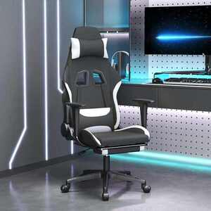 Imagine vidaXL Scaun de gaming cu masaj/suport picioare, negru și alb, textil
