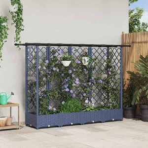 Imagine vidaXL Pat Ridicat cu Trellis și Acoperiș Gri 202, 5 x 40 x 121 cm PP