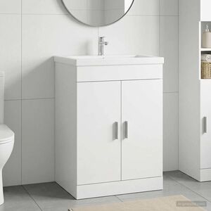 Imagine vidaXL Dulap sub chiuvetă pentru baie Alb 56 x 37, 5 x 81 cm