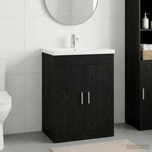 Imagine vidaXL Dulap sub chiuvetă pentru baie Stejar Negru 56 x 37, 5 x 81 cm