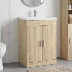 Imagine vidaXL Dulap sub chiuvetă pentru baie Stejar Sonoma 56 x 37, 5 x 81 cm