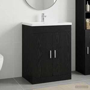 Imagine vidaXL Dulap sub chiuvetă pentru baie Stejar Negru 78, 5 x 37, 5 x 81 cm