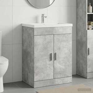 Imagine vidaXL Dulap sub chiuvetă pentru baie Gri Beton 78, 5 x 37, 5 x 81 cm