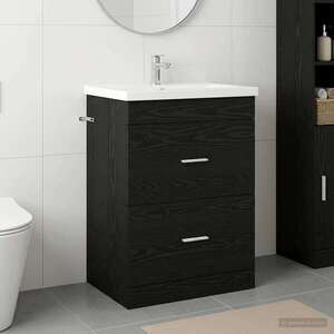 Imagine vidaXL Dulap sub chiuvetă pentru baie Stejar Negru 56 x 37, 5 x 81 cm