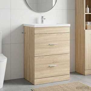 Imagine vidaXL Dulap sub chiuvetă pentru baie Stejar Sonoma 56 x 37, 5 x 81 cm