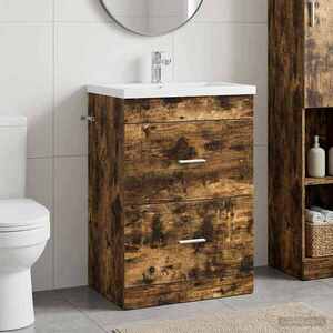 Imagine vidaXL Dulap sub chiuvetă pentru baie Stejar fumuriu 56 x 37, 5 x 81 cm