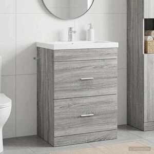 Imagine vidaXL Dulap sub chiuvetă pentru baie Sonoma gri 56 x 37, 5 x 81 cm