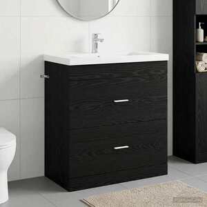 Imagine vidaXL Dulap sub chiuvetă pentru baie Stejar Negru 78, 5 x 37, 5 x 81 cm