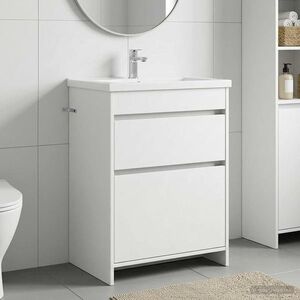Imagine vidaXL Dulap sub chiuvetă pentru baie Alb 56 x 37, 5 x 81 cm