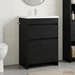 Imagine vidaXL Dulap sub chiuvetă pentru baie Stejar Negru 56 x 37, 5 x 81 cm