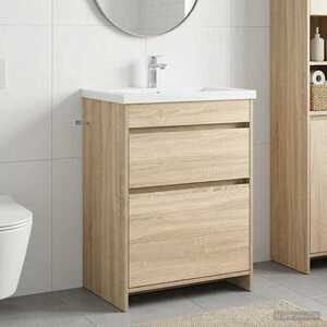 Imagine vidaXL Dulap sub chiuvetă pentru baie Stejar Sonoma 56 x 37, 5 x 81 cm