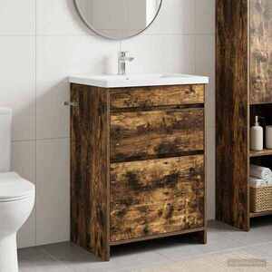 Imagine vidaXL Dulap sub chiuvetă pentru baie Stejar fumuriu 56 x 37, 5 x 81 cm