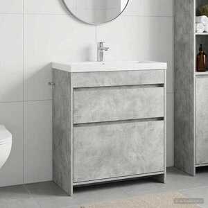 Imagine vidaXL Dulap sub chiuvetă pentru baie Gri Beton 78, 5 x 37, 5 x 81 cm