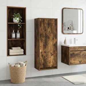 Imagine vidaXL Chiuvetă de baie suspendată Stejar fumuriu 35 x 20 x 81 cm