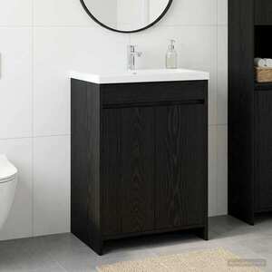 Imagine vidaXL Dulap sub chiuvetă pentru baie Stejar Negru 56 x 37, 5 x 81 cm
