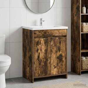 Imagine vidaXL Dulap sub chiuvetă pentru baie Stejar fumuriu 56 x 37, 5 x 81 cm