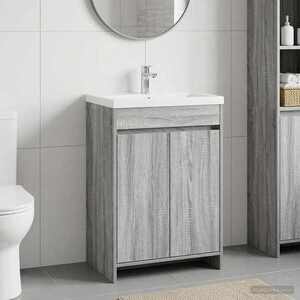 Imagine vidaXL Dulap sub chiuvetă pentru baie Sonoma gri 56 x 37, 5 x 81 cm