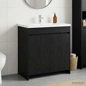 Imagine vidaXL Dulap sub chiuvetă pentru baie Stejar Negru 78, 5 x 37, 5 x 81 cm