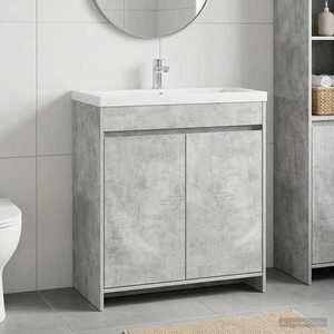 Imagine vidaXL Dulap sub chiuvetă pentru baie Gri Beton 78, 5 x 37, 5 x 81 cm