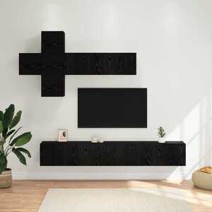 Imagine vidaXL Set comodă TV Pe perete 7 pcs Stejar Negru Lemn prelucrat