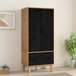 Imagine vidaXL Dulap cu sertar OTTA Negru 76, 5 x 53 x 172 cm Lemn masiv de pin