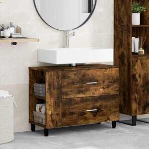 Imagine vidaXL Unitate Vanity pentru Baie Stejar fumuriu 80 x 35 x 60 cm