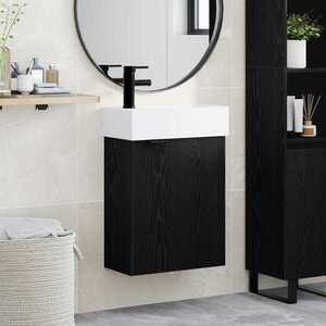 Imagine vidaXL Unitate de baie cu robinet Stejar Negru 45, 5 x 22, 5 x 84 cm