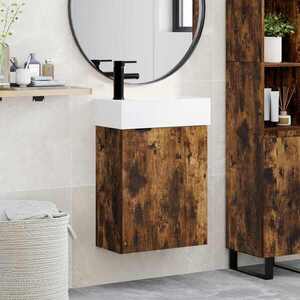Imagine vidaXL Unitate de baie cu robinet Stejar fumuriu 45, 5 x 22, 5 x 84 cm